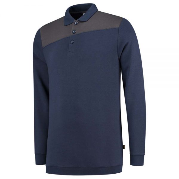 302004 POLOSWEATER BICOLOR NADEN Kleur Ink Donkergrijs