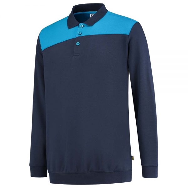 302004 POLOSWEATER BICOLOR NADEN Kleur Ink Turquoise