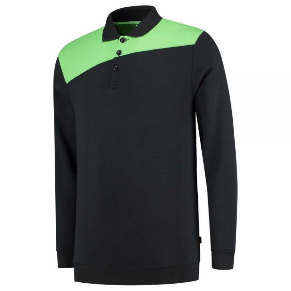 302004 POLOSWEATER BICOLOR NADEN Kleur Zwart Lime