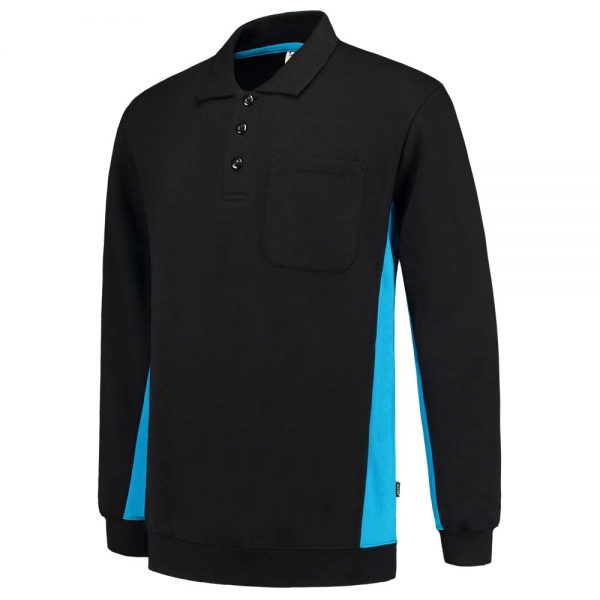 POLOSWEATER BICOLOR BORSTZAK TS2000 Kleur Zwart Turquoise