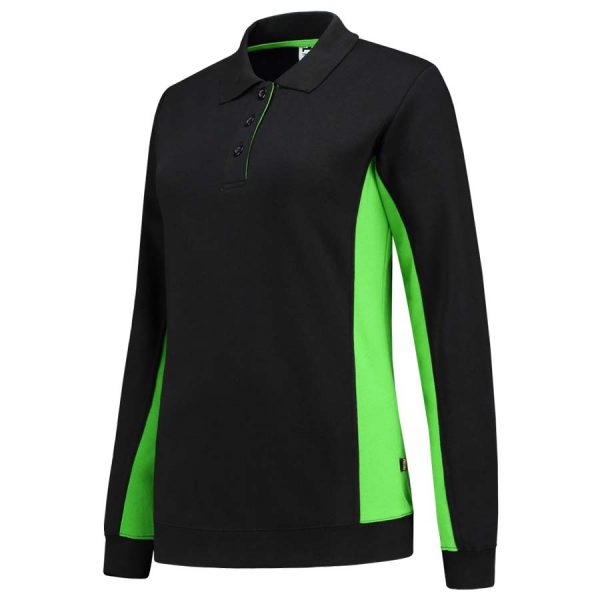 POLOSWEATER BICOLOR DAMES Kleur Zwart Lime