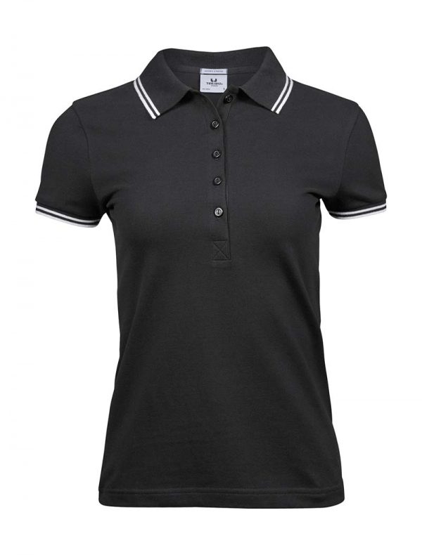 Ladies Luxury Stripe Stretch Polo Kleur Black White