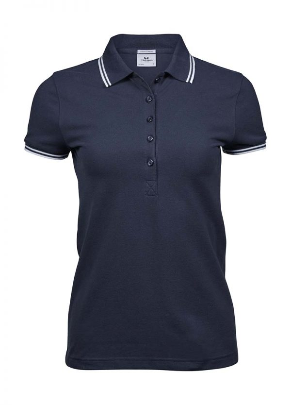 Ladies Luxury Stripe Stretch Polo Kleur Navy White