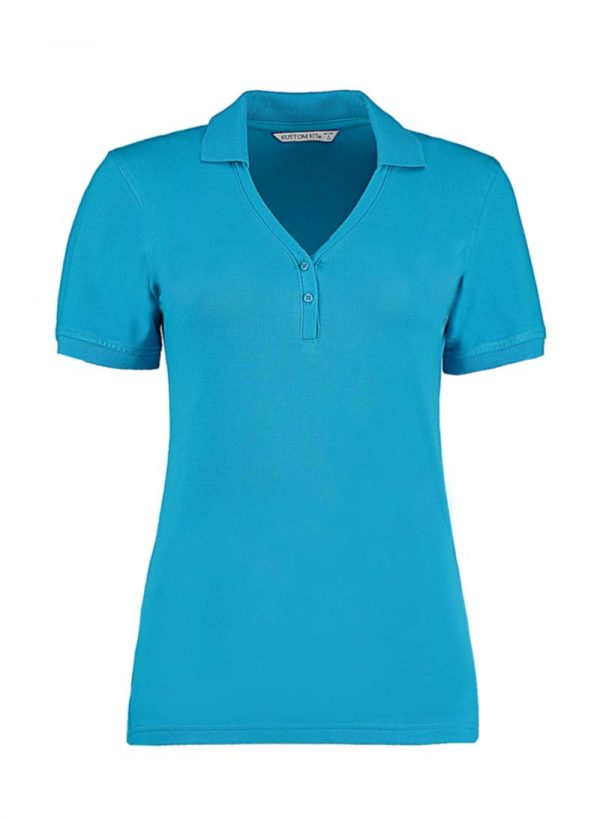 Womens Regular Fit Comfortec V Neck Polo Kleur Turquoise
