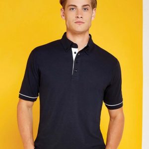 Kustom Kit–Classic Fit Button Down Contrast Polo Shirt KK449