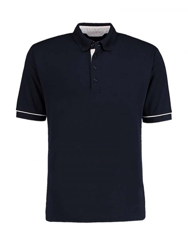 Classic Fit Button Down Contrast Polo Shirt Kleur Navy White