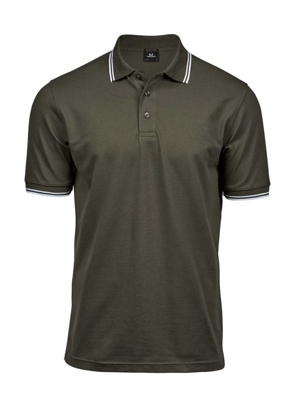 Luxury Stripe Stretch Polo Kleur Olive White