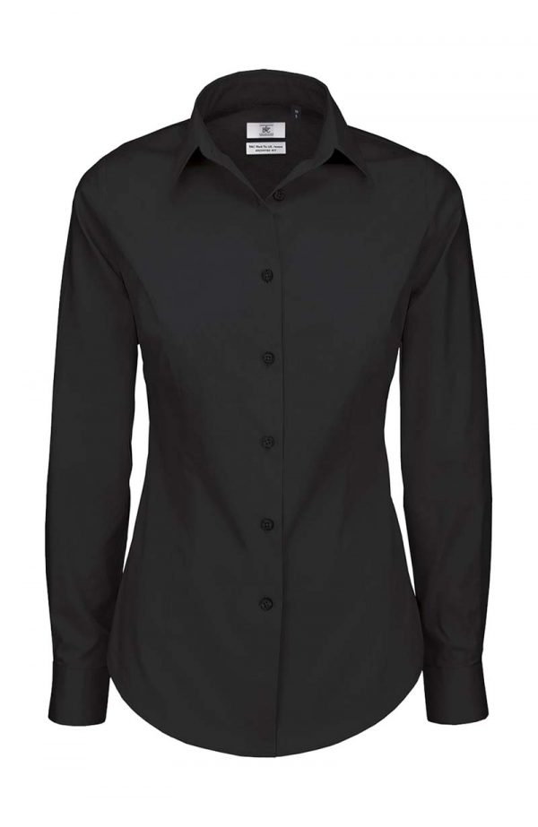 Black Tie LSL Women Poplin Shirt BC Kleur Zwart