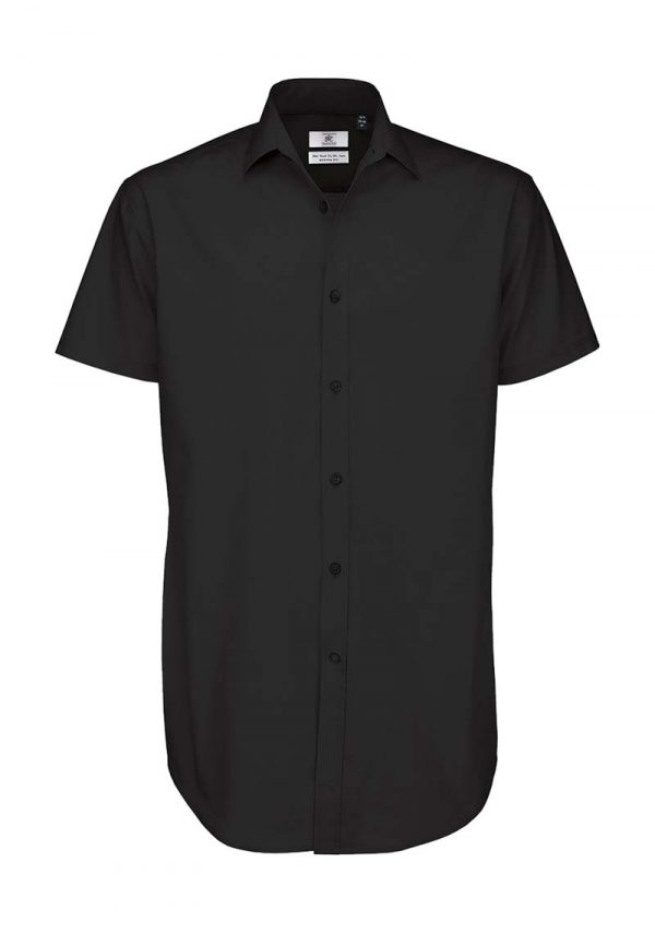 Black Tie SS LMen Poplin Shirt BC Kleur Zwart