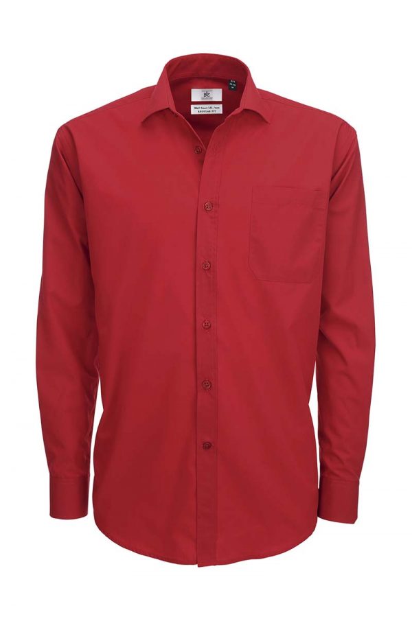 Smart LSL men Poplin Shirt BC Kleur Deep Red