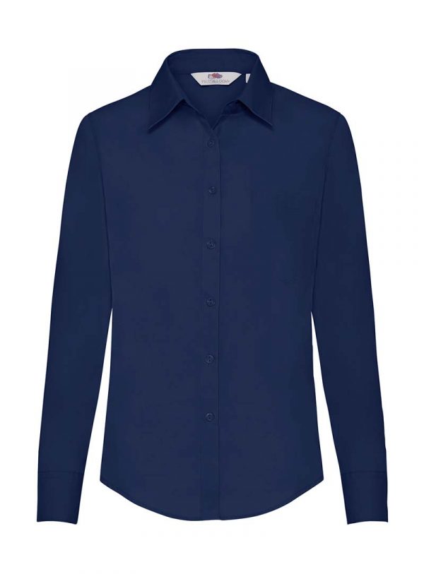 Ladies Poplin Shirt LS Kleur Navy