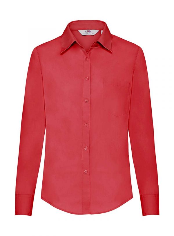 Ladies Poplin Shirt LS Kleur Red
