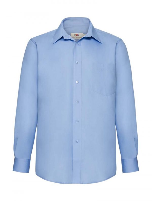 Poplin Shirt Long Sleeve Kleur Mid Blue