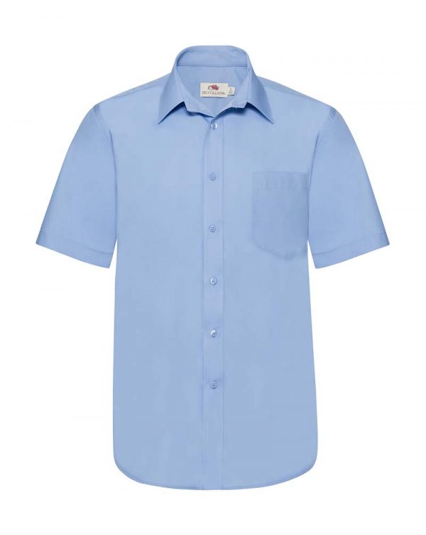 Poplin Shirt Short Sleeve Kleur Mid Blue