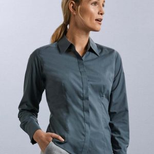 Russell Collection :Ladies LS Fitted Poplin Shirt R-924F-0.
