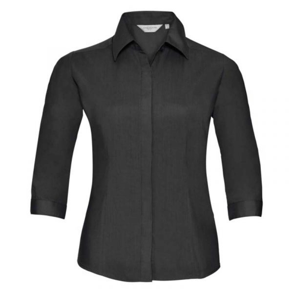 Driekwart Sleeve Poplin Shirt kleur Black
