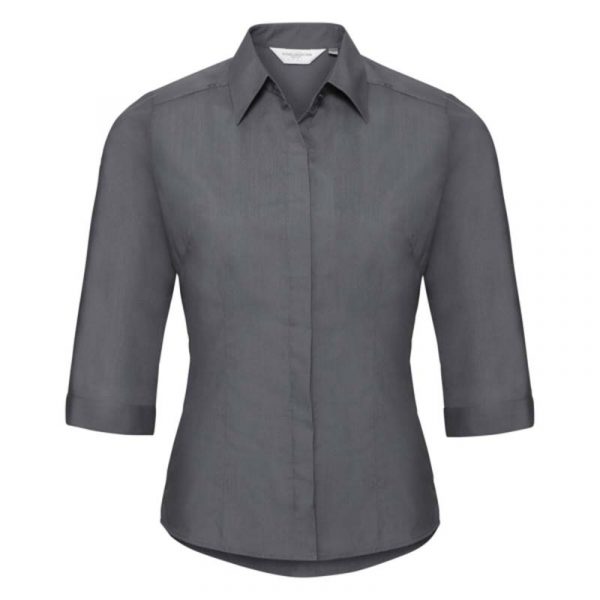 Driekwart Sleeve Poplin Shirt kleur Convoy Grey