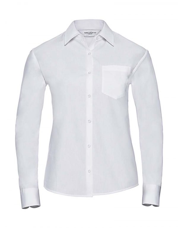 Ladies Cotton Poplin Shirt LS kleur Wit
