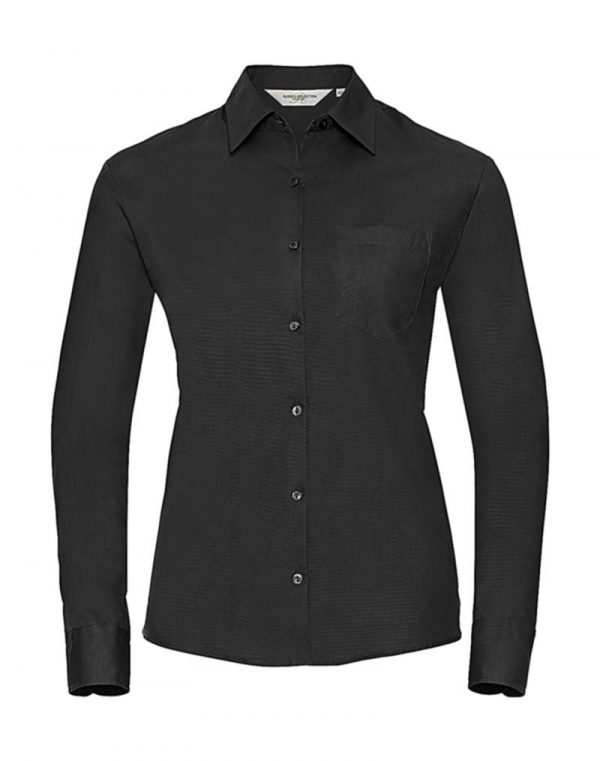 Ladies Cotton Poplin Shirt LS kleur Zwart