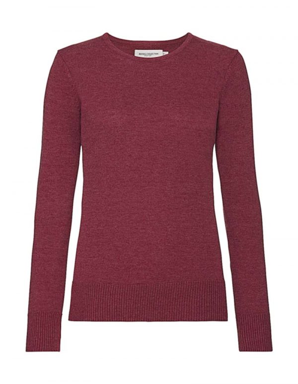 Ladies Crew Neck Knitted Pullover kleur Cranberry Marl