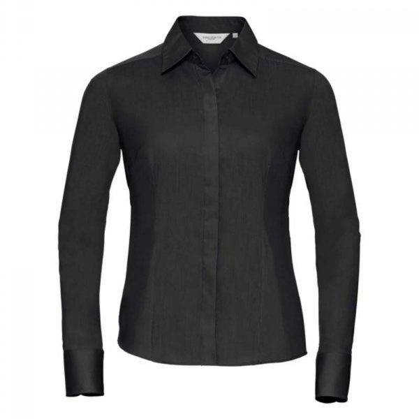 Ladies LS Fitted Poplin Shirt kleur Black