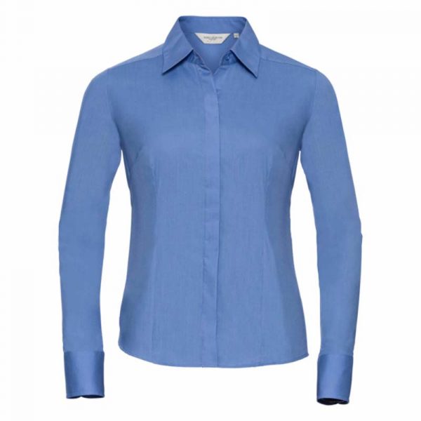 Ladies LS Fitted Poplin Shirt kleur Corporate Blue