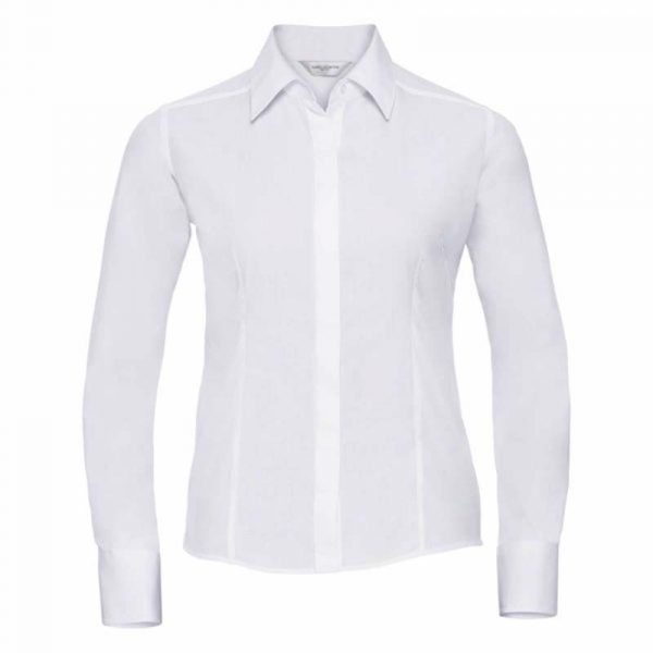 Ladies LS Fitted Poplin Shirt kleur White