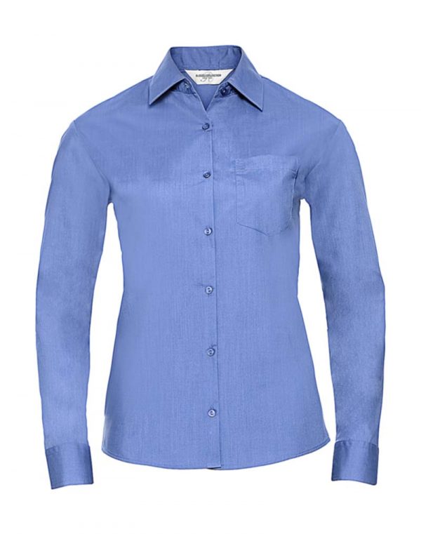 Ladies LS Poplin Shirt kleur Corporate Blue