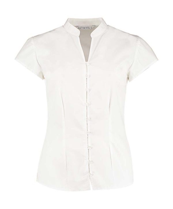 Womens Tailored Fit Mandarin Collar Blouse SSL kleur Wit