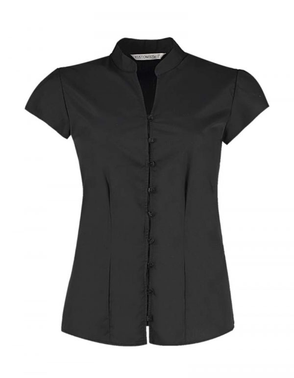 Womens Tailored Fit Mandarin Collar Blouse SSL kleur Zwart