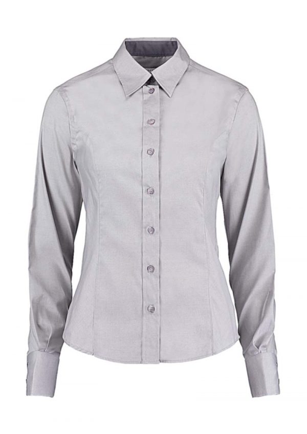 Womens Tailored Fit Premium Contrast Oxford Shirt kleur Silver Grey Charcoal
