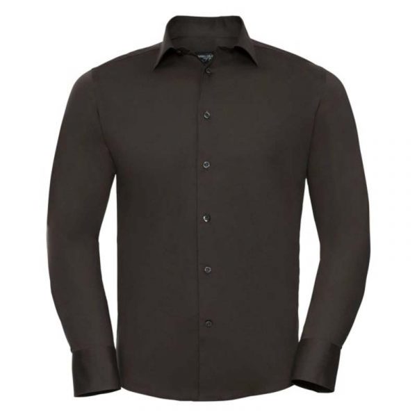 Fitted Long Sleeve Stretch Shirt kleur Chocolate
