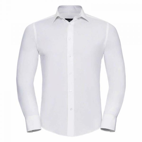 Fitted Long Sleeve Stretch Shirt kleur White