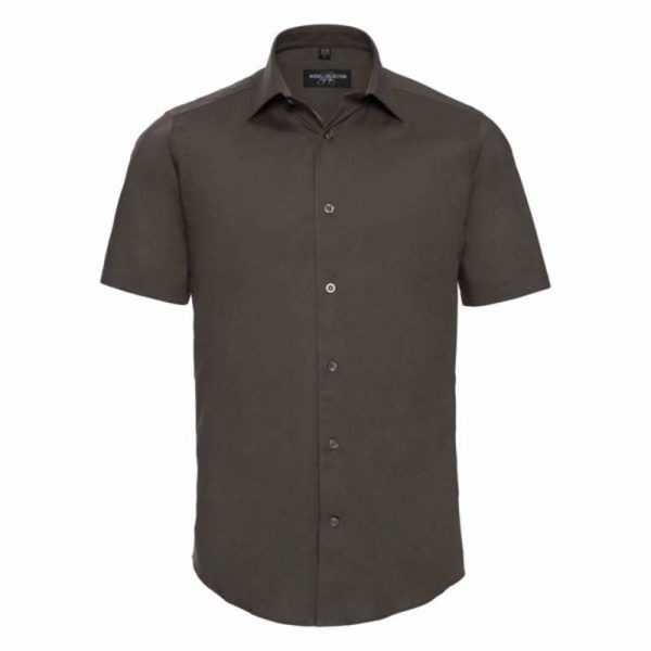 Fitted Short Sleeve Stretch Shirt kleur Chocolate