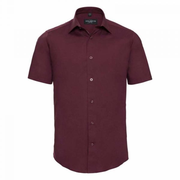 Fitted Short Sleeve Stretch Shirt kleur Port