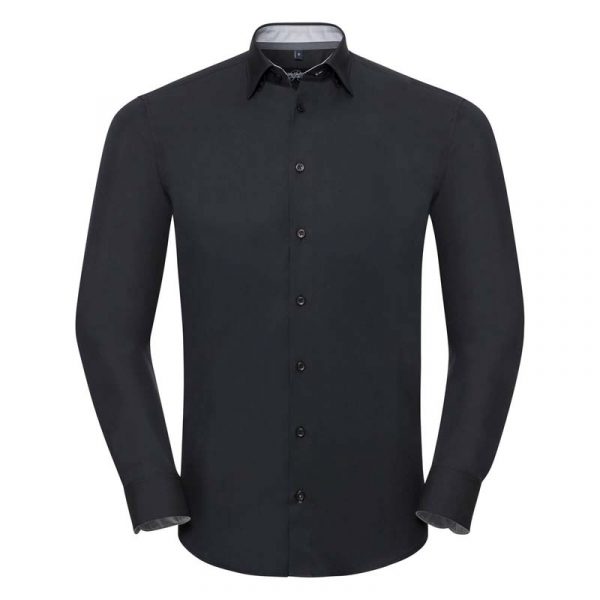 Mens LS Tailored Contrast Ultimate Stretch Shirt kleur Black Oxford Grey Convoy Grey