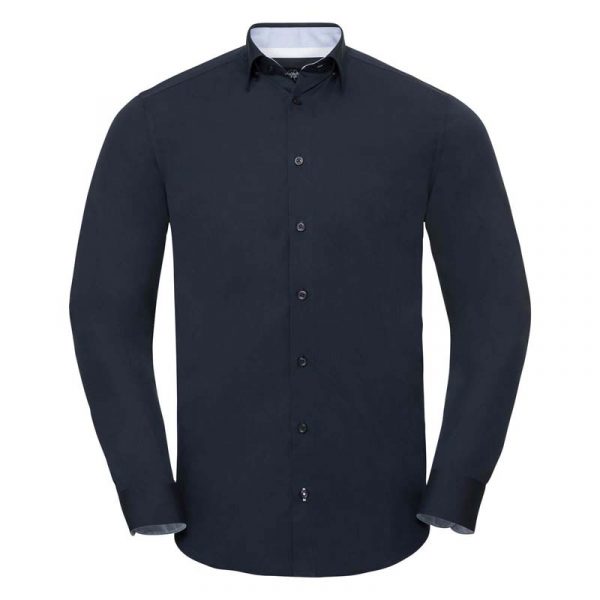 Mens LS Tailored Contrast Ultimate Stretch Shirt kleur Bright Navy Oxford Blue White