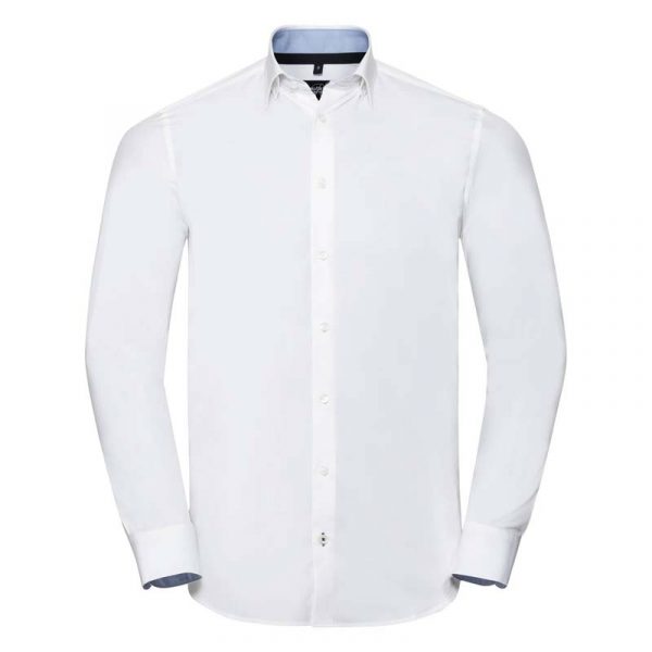 Mens LS Tailored Contrast Ultimate Stretch Shirt kleur White Oxford Blue Bright Navy