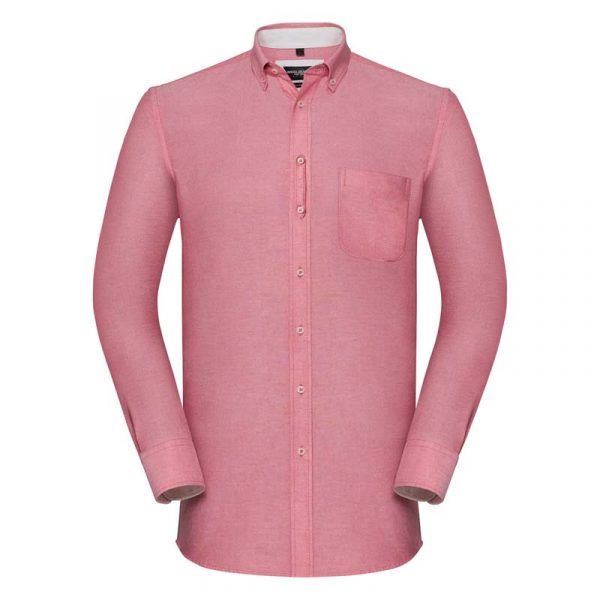 Mens LS Tailored Washed Oxford Shirt kleur Oxford Red Cream
