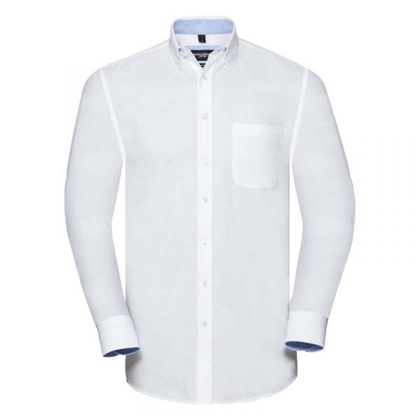 Mens LS Tailored Washed Oxford Shirt kleur White Oxford Blue