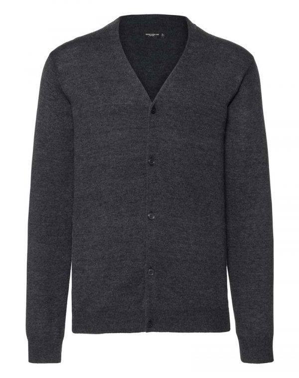 Mens V Neck Knitted Cardigan kleur Charcoal Marl