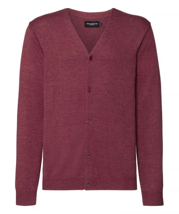 Mens V Neck Knitted Cardigan kleur Cranberry Marl