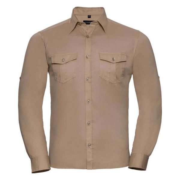 Roll Sleeve Shirt Long Sleeve kleur Khaki