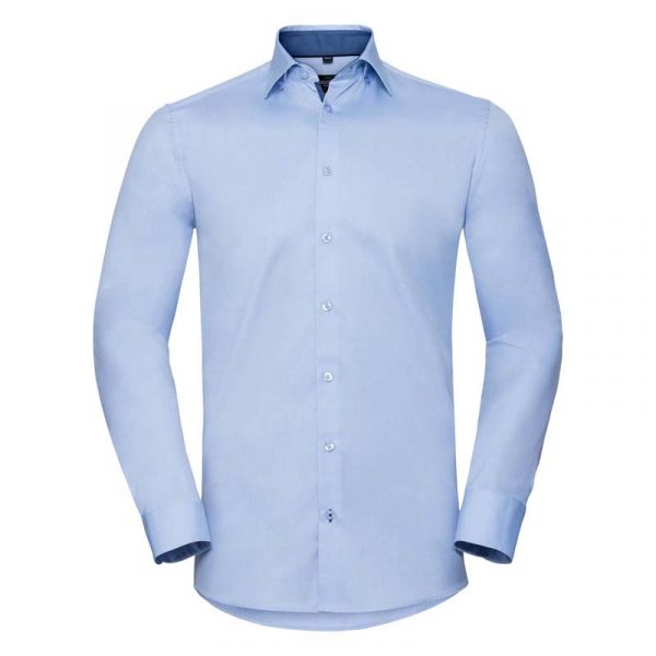 Tailored Contrast Herringbone Shirt LS kleur Light Blue Mid Blue Bright Navy