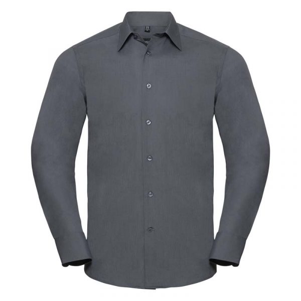 Tailored Poplin Shirt LS kleur Convoy Grey