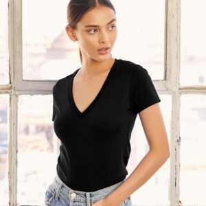 Bella+Canvas:Women’s Deep V-Neck Jersey T-Shirt