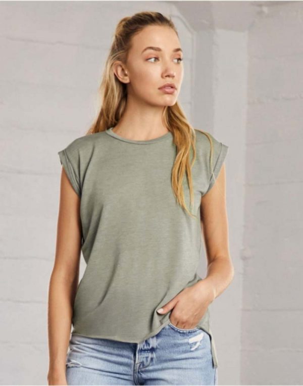 171.06 Womens Flowy Muscle Tee Rolled Cuff Promo