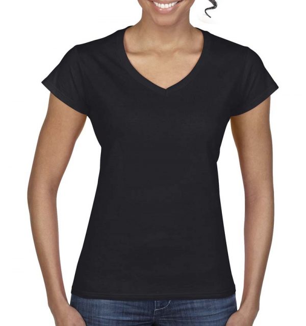Gildan Ladies Softstyle V Neck T Shirt Kleur Black