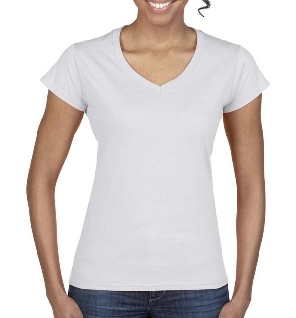 Gildan Ladies Softstyle V Neck T Shirt Kleur White