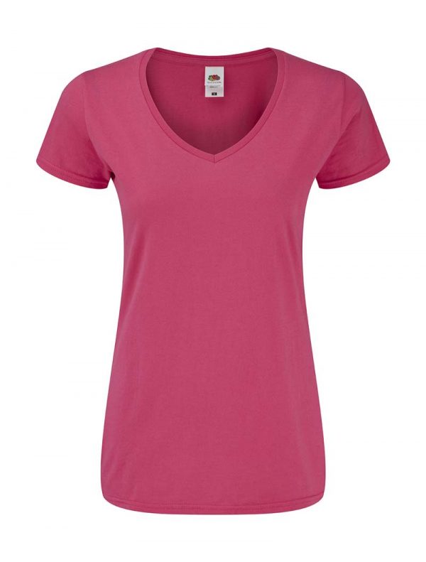 Ladies Iconic 150 V Neck T kleur Fuchsia